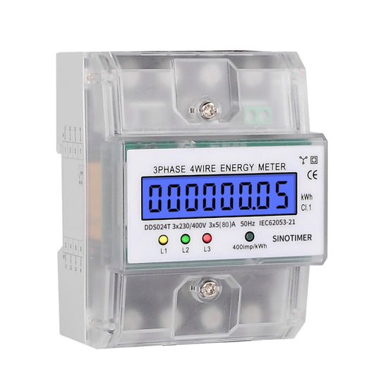 SINOTIMER Three-Phase Backlight Display Electricity Meter 5-100A 400V(DDS024T Transparent Shell) - Current & Voltage Tester by SINOTIMER | Online Shopping UK | buy2fix