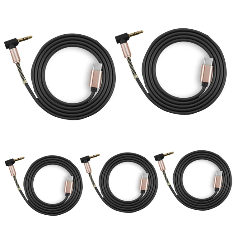 5 PCS Type-c/USB-c To 3.5mm Male Elbow Spring Audio Adapter Cable, Cable Length: 1m(Black) by buy2fix