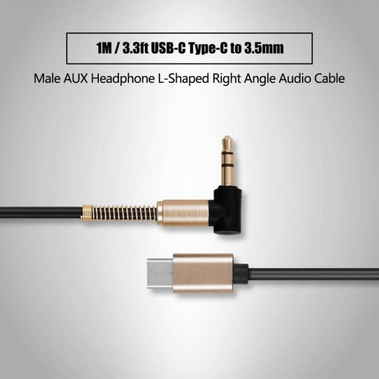 5 PCS Type-c/USB-c To 3.5mm Male Elbow Spring Audio Adapter Cable, Cable Length: 1m(Black) by buy2fix