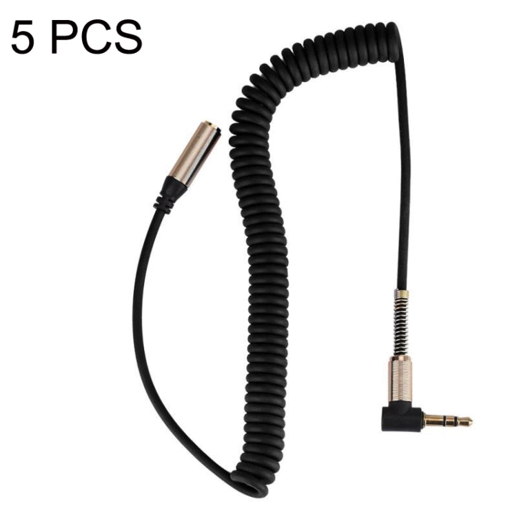 5PCS 3.5MM Male To Female Elbow Spring Retractable Audio Line, Cable Length: 1.5m(Black) by buy2fix