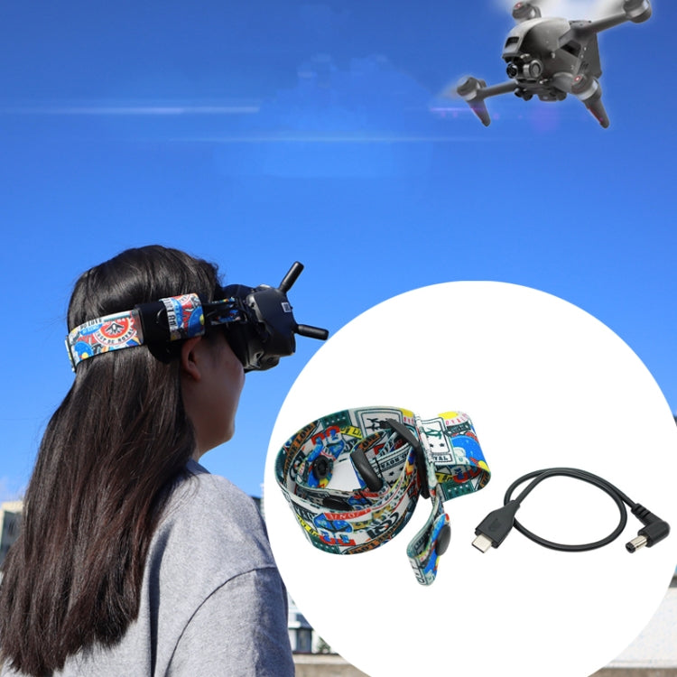 Flight Video Glasses Graffiti Color Headband Fixed Strap For DJI FPV Goggles V2 Strap + Power Line - Other Accessories by buy2fix | Online Shopping UK | buy2fix