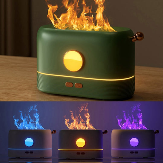 JF801 Desktop Simulation Flame Aroma Diffuser Humidifier, Color: 3 Color Light-Green