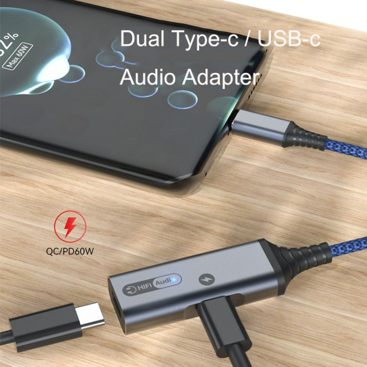 MH338A Dual Type-c / USB-c Adapter Cable Mobile Phone Live Audio Charging Cable(Gray) by buy2fix