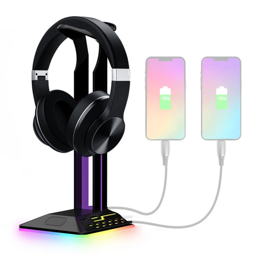Dual USB RGB Color Changing Gaming Headset Stand(Black) by buy2fix