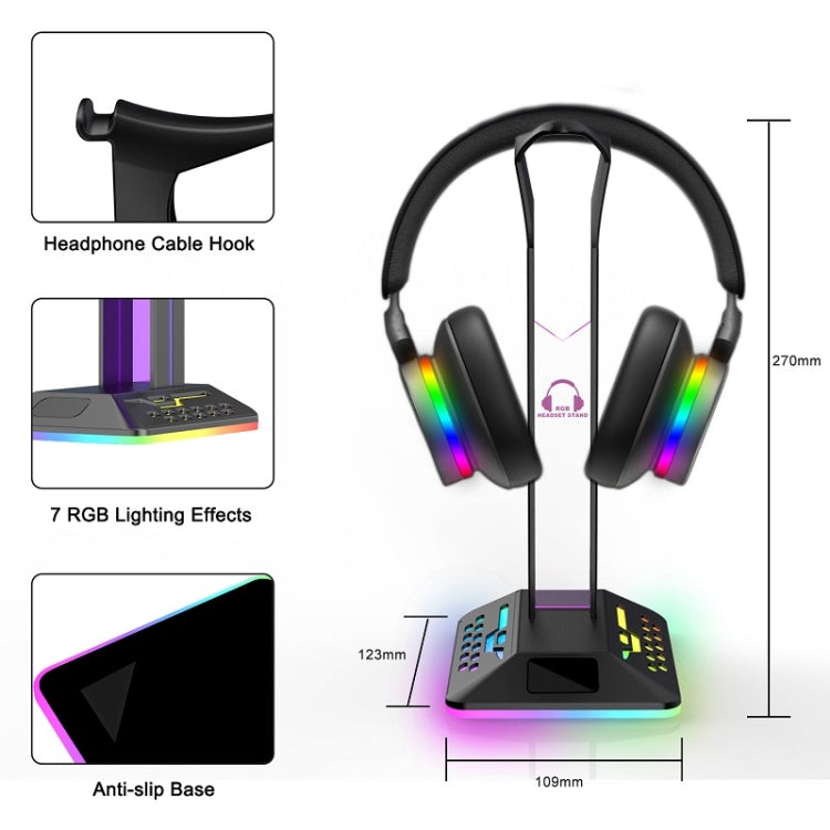 Dual USB RGB Color Changing Gaming Headset Stand(Black) by buy2fix