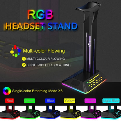 Dual USB RGB Color Changing Gaming Headset Stand(Black) by buy2fix