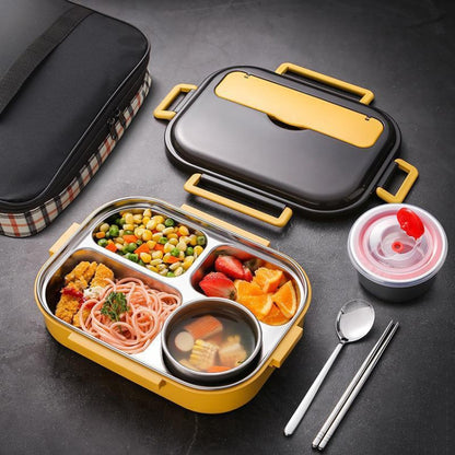 304 Stainless Steel Double-Layer Large-Capacity Portable Lunch Box, Color: Lemon Yellow(Medium 4 Grid) - Cutlery Sets by buy2fix | Online Shopping UK | buy2fix