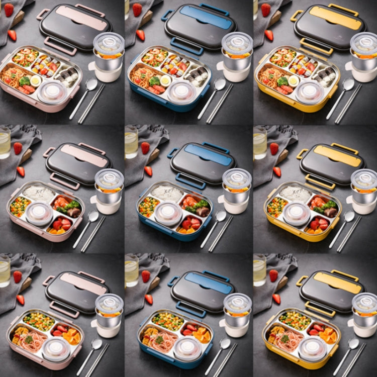 304 Stainless Steel Double-Layer Large-Capacity Portable Lunch Box, Color: Lemon Yellow(Medium 4 Grid) - Cutlery Sets by buy2fix | Online Shopping UK | buy2fix