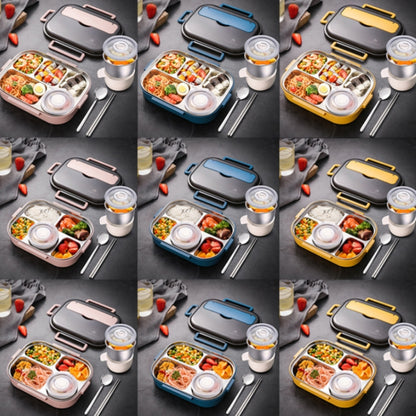 304 Stainless Steel Double-Layer Large-Capacity Portable Lunch Box, Color: Lemon Yellow(Medium 4 Grid) - Cutlery Sets by buy2fix | Online Shopping UK | buy2fix