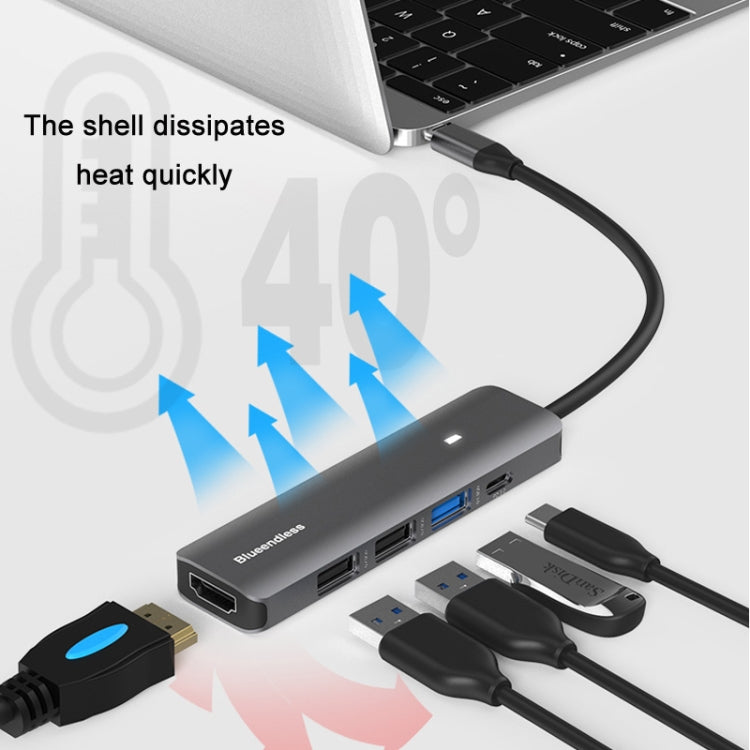 Blueendless Type-C+USB 3.0/2.0+HDMI4K HUB, Specification: 5 in 1 - USB HUB by Blueendless | Online Shopping UK | buy2fix