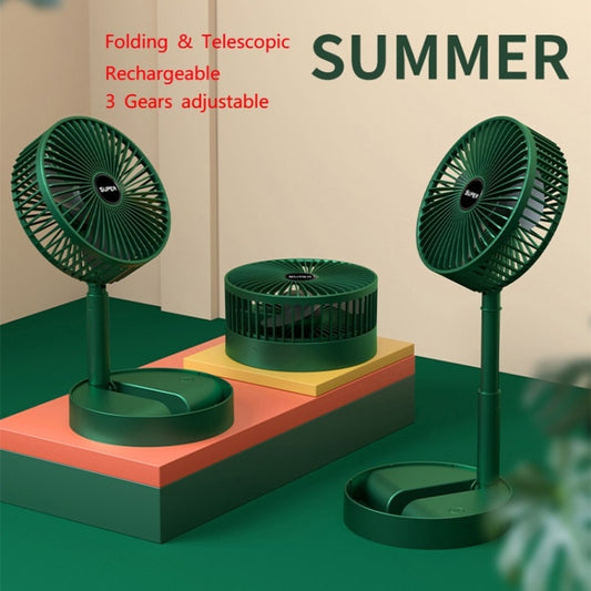 Portable Folding Fan Retractable Floor Standing Fan,Style: Rechargeable (Green) by buy2fix