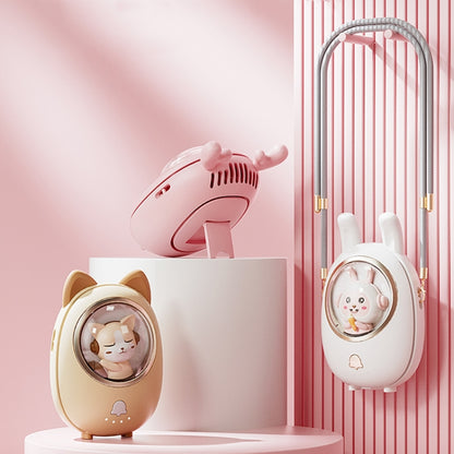 Children Hanging Neck Fan USB Handheld Light Glowing Mini Portable Fan(White) by buy2fix