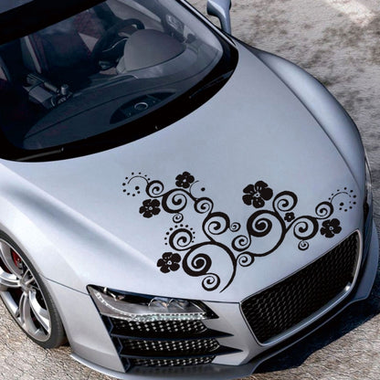 D-908 Summer Flower Totem PVC Car Hood Sticker(Black) by buy2fix