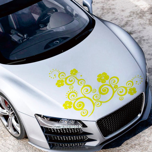 D-908 Summer Flower Totem PVC Car Hood Sticker(Yellow) by buy2fix