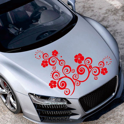 D-908 Summer Flower Totem PVC Car Hood Sticker(Red) by buy2fix