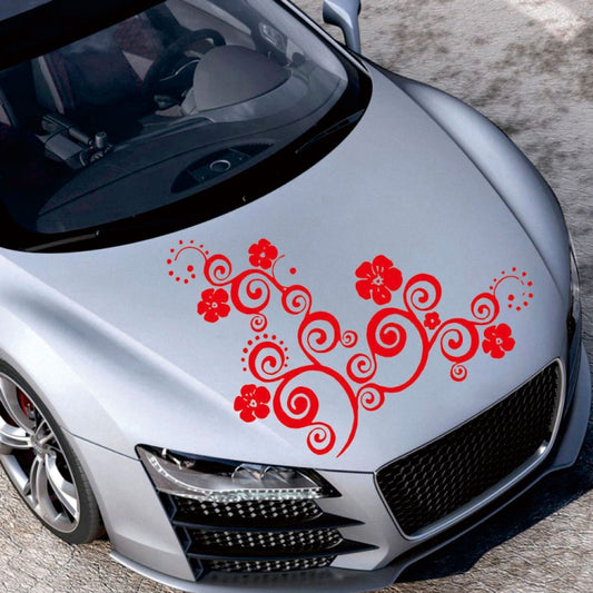 D-908 Summer Flower Totem PVC Car Hood Sticker(Red) by buy2fix