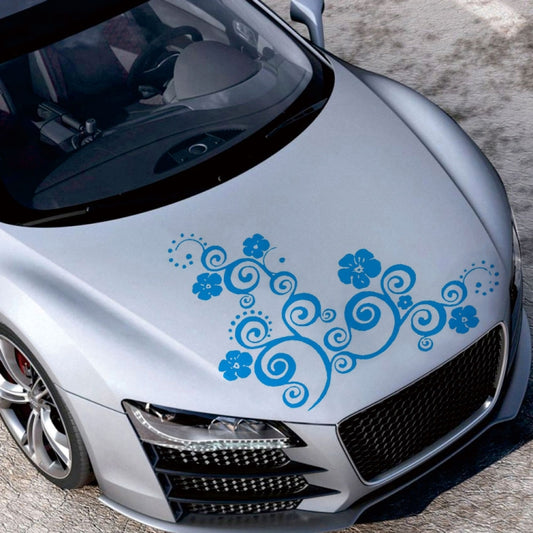 D-908 Summer Flower Totem PVC Car Hood Sticker(Blue) by buy2fix