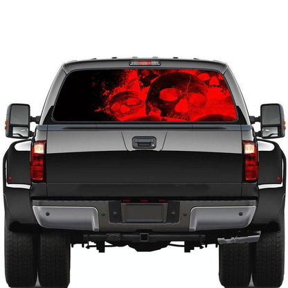 D-954 Flame Skeleton Rear Window Pattern Sticker Truck SUV Behind Wind Glass Stickers(Red) by buy2fix