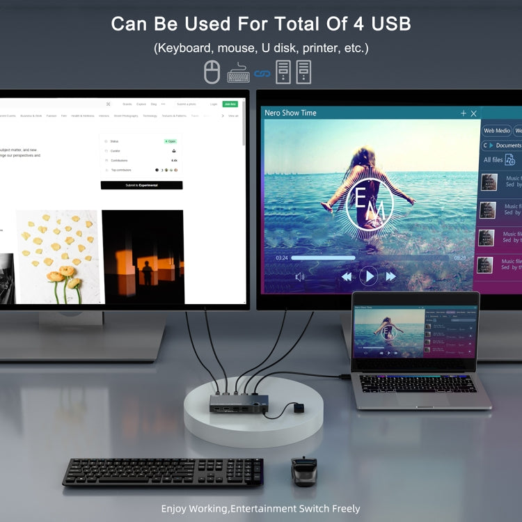 2 In 1 Out 4K 60Hz KVM HDMI Switch USB Swltch Splitter Box HUB(Silver Gray) by buy2fix