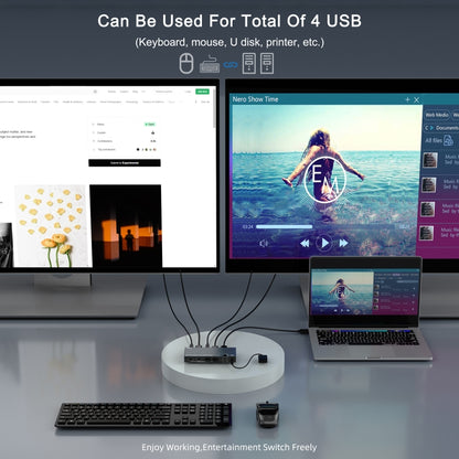 2 In 1 Out 4K 60Hz KVM HDMI Switch USB Swltch Splitter Box HUB(Silver Gray) by buy2fix