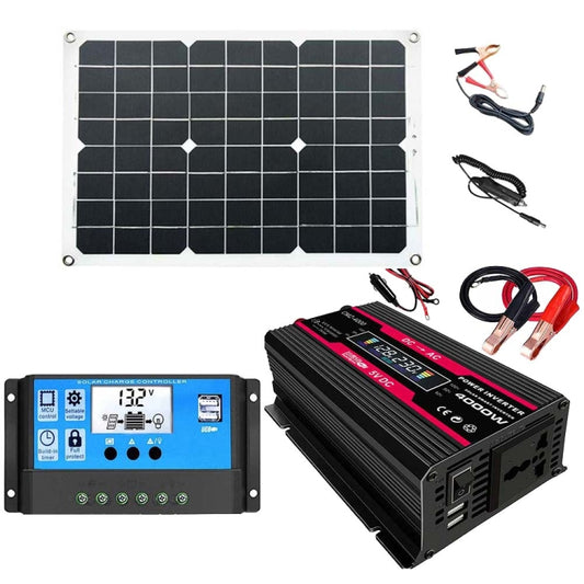 Zhi Zun Solar Power System Inverters+30A Controller+18W 18V Solar Panel, Specification: Black 12V To 220V - Charger by buy2fix | Online Shopping UK | buy2fix