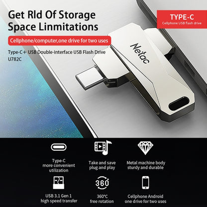 Netac U782C Type-C Dual Interface High-Speed Metal Computer USB Flash Drive, Capacity: 32GB by Netac