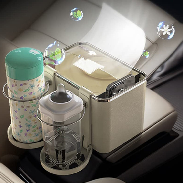 Car Paper Box Hanging Armrest Box Storage Box Cup Holder(Beige Double Cup) - Tissue Boxes by buy2fix | Online Shopping UK | buy2fix