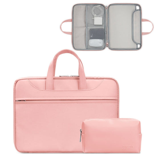 Baona BN-Q006 Sac à main pour ordinateur portable à ouverture complète en cuir PU pour 11/12 pouces (rose + sac d'alimentation)