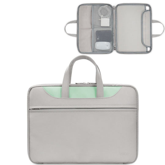 Baona BN-Q006 Sac à main pour ordinateur portable à ouverture complète en cuir PU pour 13/13,3 pouces (gris + vert menthe)