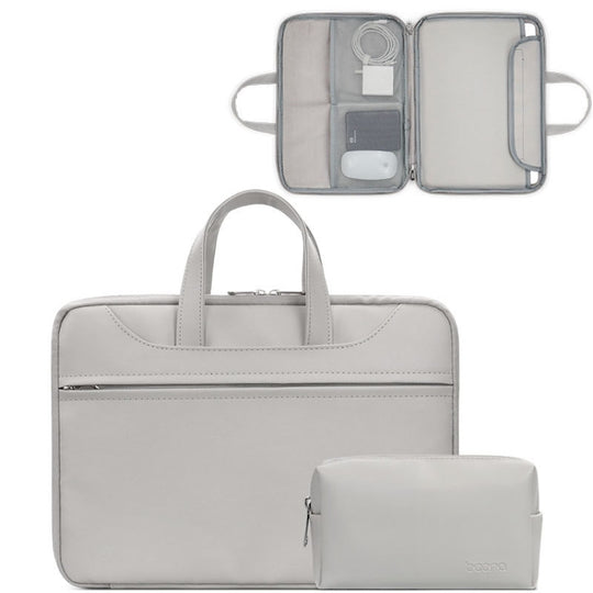 Baona BN-Q006 Sac à main pour ordinateur portable à ouverture complète en cuir PU pour 13/13,3 pouces (gris + sac d'alimentation)