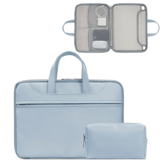 Baona BN-Q006 Sac à main pour ordinateur portable à ouverture complète en cuir PU pour 13/13,3 pouces (bleu ciel + sac d'alimentation)