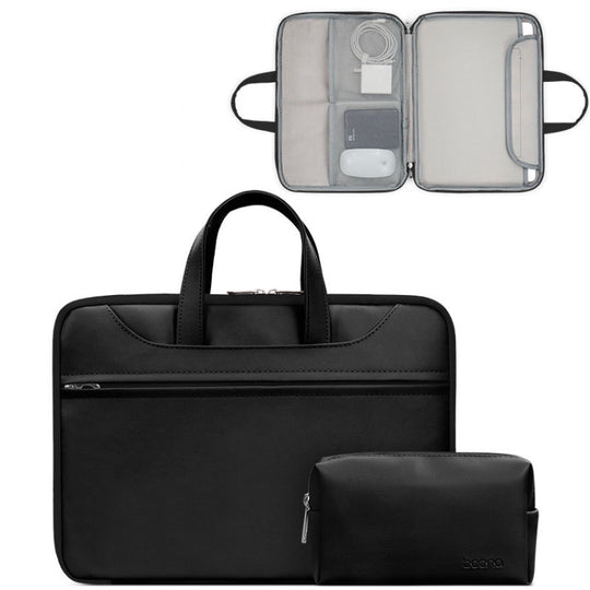 Baona BN-Q006 Sac à main pour ordinateur portable à ouverture complète en cuir PU pour 13/13,3 pouces (noir + sac d'alimentation)