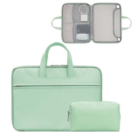Baona BN-Q006 Sac à main pour ordinateur portable à ouverture complète en cuir PU pour 13/13,3 pouces (vert menthe + sac d'alimentation)