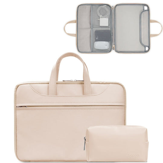Baona BN-Q006 Sac à main pour ordinateur portable à ouverture complète en cuir PU pour 13/13,3 pouces (couleur abricot clair + sac d'alimentation)