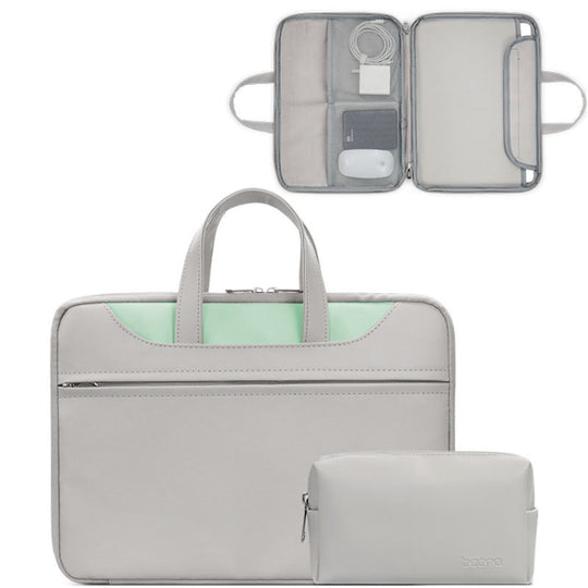 Baona BN-Q006 PU Leather Full Opening Laptop Handbag For 14 inches(Gray+Mint Green+Power Bag)