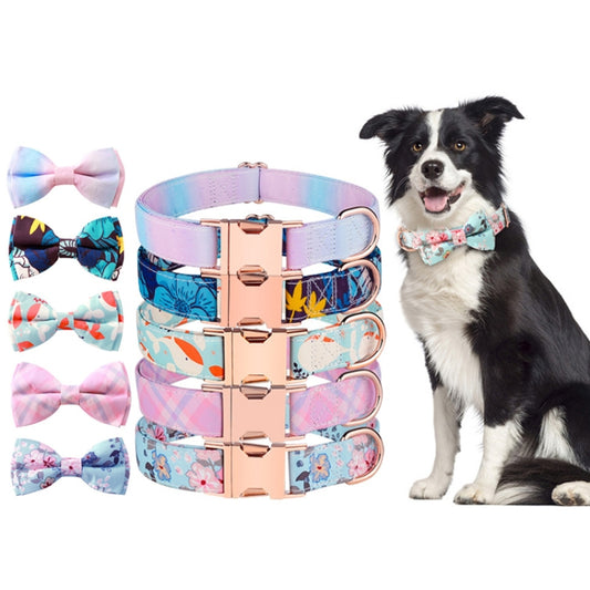 Rose Gold Buckle Pet Detachable Bow Collar, Size: XL 2.5x43-70cm(Blue Bellland) - Collars by buy2fix | Online Shopping UK | buy2fix