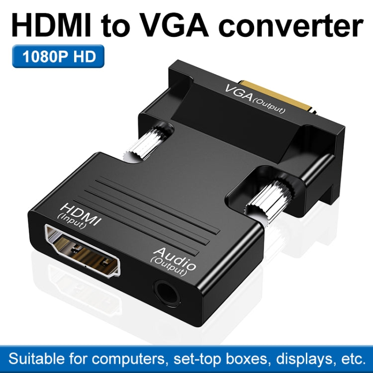 HDMI Female To VGA Male With Audio Adapter Computer Monitor TV Projector Converter(Black) by buy2fix