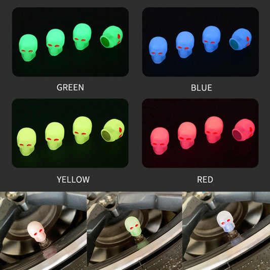 1 Sets Car Tire Luminous Valve Cap Motorcycle Skull Valve Core Cap (Yellow) - Tire Valve Caps by buy2fix | Online Shopping UK | buy2fix