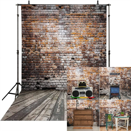 2.1m X 1.5m Brick Wall And Wooden Floor Photography Background - Brick Wall by buy2fix | Online Shopping UK | buy2fix