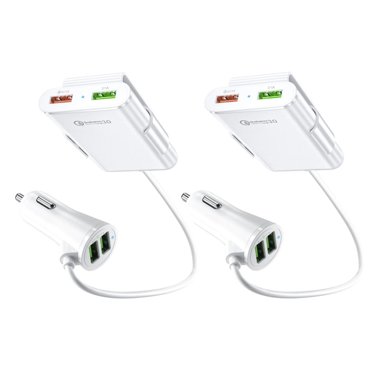 2PCS QC3.0 Four Ports Fast 5V 8A Car Charger Back Seat Charger(White) - Car Charger by buy2fix | Online Shopping UK | buy2fix