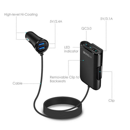2PCS QC3.0 Four Ports Fast 5V 8A Car Charger Back Seat Charger(Black) - Car Charger by buy2fix | Online Shopping UK | buy2fix