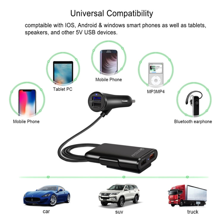 2PCS QC3.0 Four Ports Fast 5V 8A Car Charger Back Seat Charger(Black) - Car Charger by buy2fix | Online Shopping UK | buy2fix
