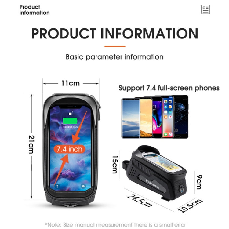 WEST BIKING Bicycle Front Bag TPU Hard Shell Riding Front Beam Bag(Black) by WEST BIKING