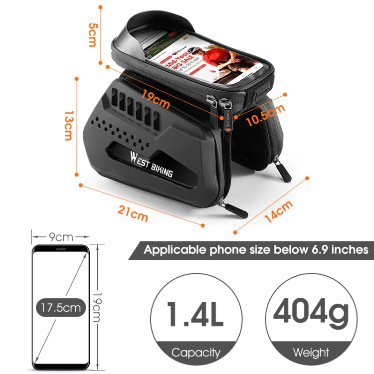 WEST BIKING Bicycle TPU Hard Shell Front Beam Bilateral Mobile Phone Bag(Black) by WEST BIKING