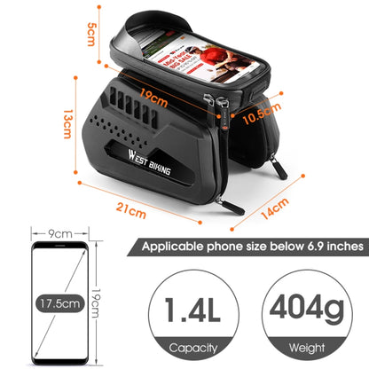 WEST BIKING Bicycle TPU Hard Shell Front Beam Bilateral Mobile Phone Bag(Black) by WEST BIKING