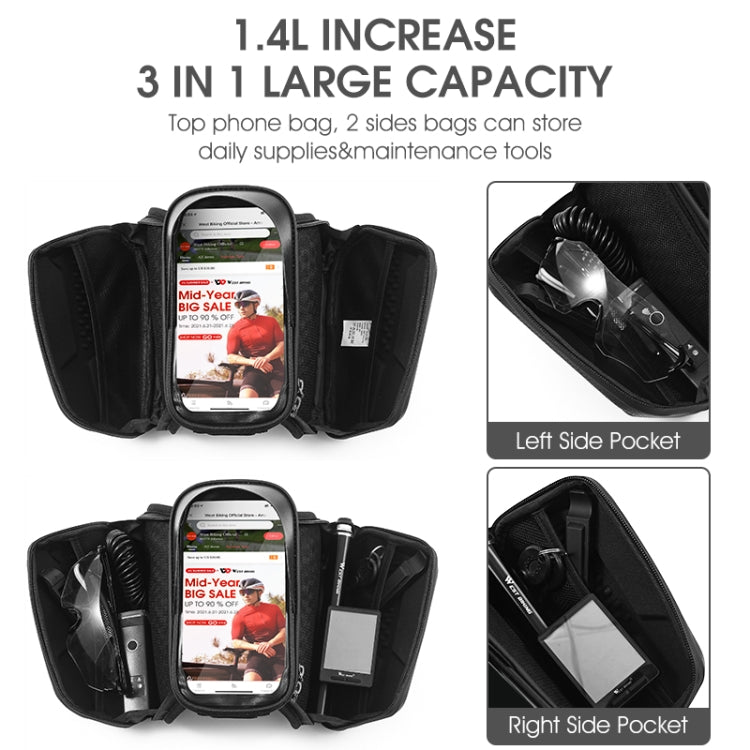 WEST BIKING Bicycle TPU Hard Shell Front Beam Bilateral Mobile Phone Bag(Black) by WEST BIKING