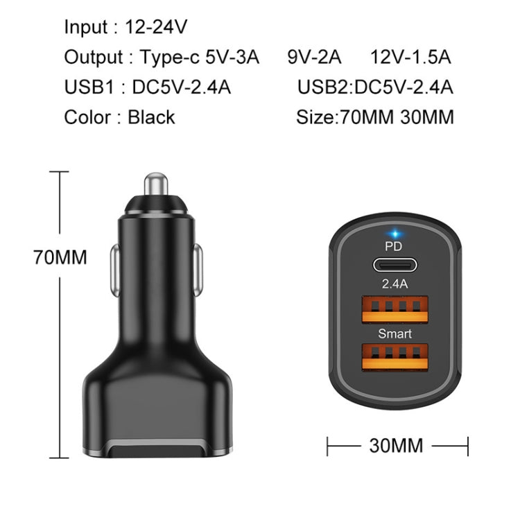 PD+2.4A Dual USB Car Charger, Style: 3 Ports (Black) - Car Charger by buy2fix | Online Shopping UK | buy2fix