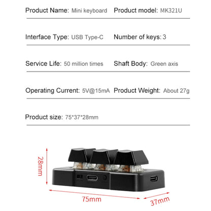 MK321 3 Keys Custom Keys Game Office PS Clip Macro Programming Keypad, Cable Length: 1.5m(Black) by buy2fix