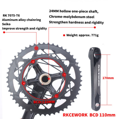 RACEWORK RKRFA Road Bike Aluminum Alloy 22-speed Crankset, Spec: 50-34T without BB by RACEWORK