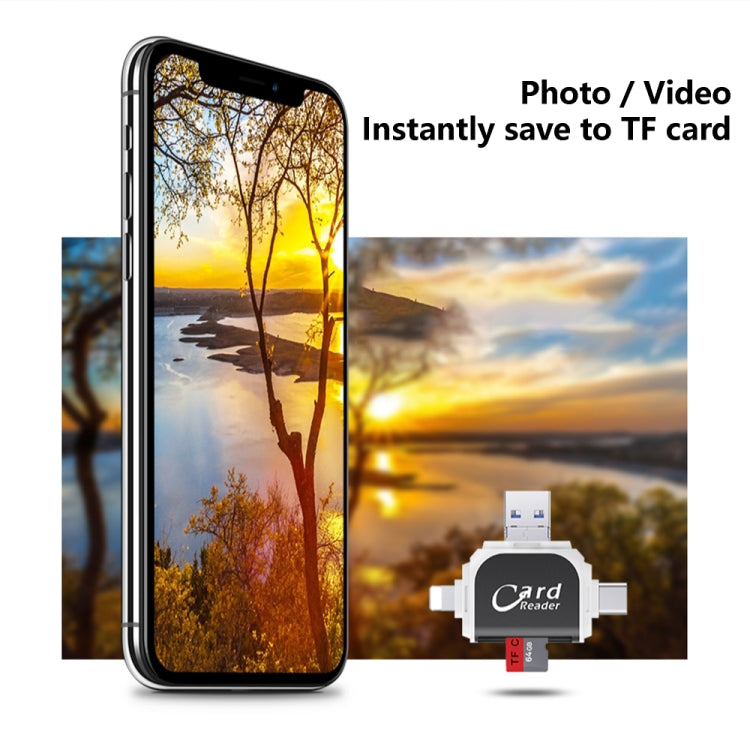 R015 USB2.0 & Micro USB+8Pin+Type-C 4 In 1 Card Reader Supports SD/TF Card(Rose Gold) by buy2fix